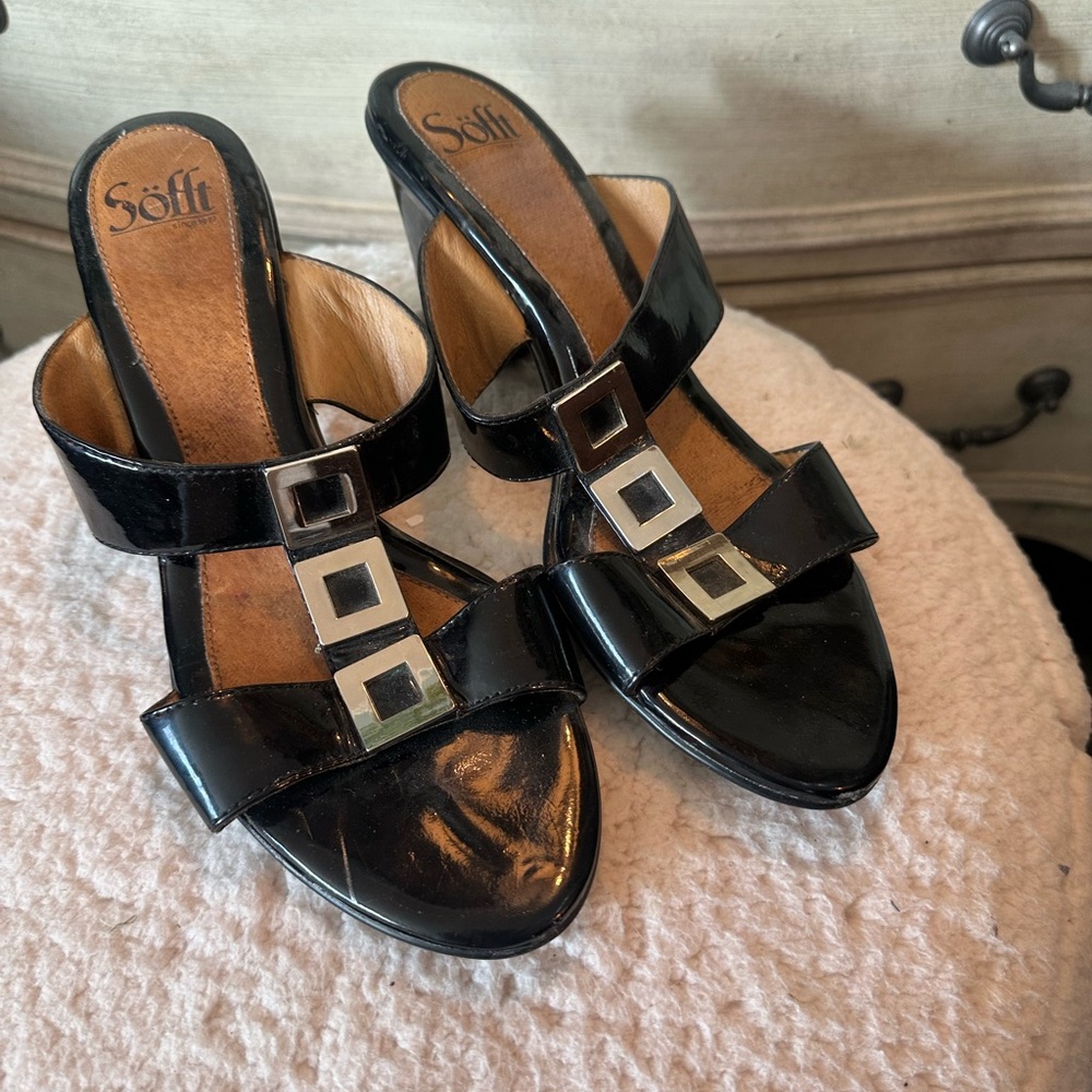 Sofft Black Mules with Silver Details